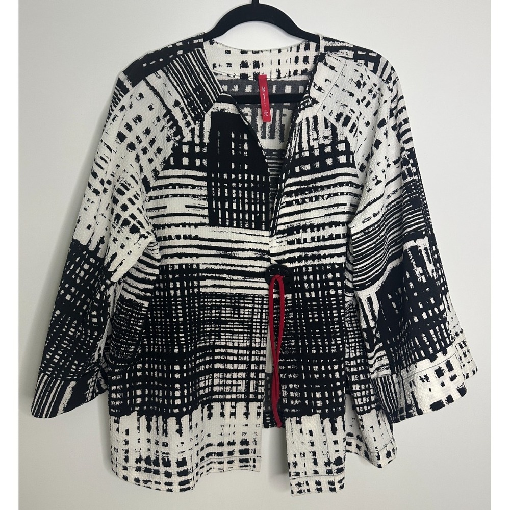 IC by Connie K Abstract Grid Button Jacket Topper Black White XL Abstract *Flaw - Picture 2 of 15